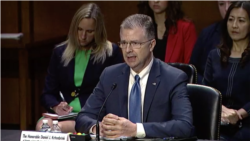 资料照片:被提名为主管东亚及太平洋事务的助理国务卿的康达2021年6月15日出席参议院外交关系委员会有关他的人事提名确认听证会。(参议院外委会听证会直播网络视频截图)