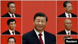 သမ္မတ ရှီကျင့်ဖျင်နှင့် တရုတ်ကွန်မြူနစ်ပါတီ ပေါ်လစ်ဗြူရိုအဖွဲ့ဝင်အသစ်များ။