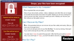 受到”想哭“(WannaCry)勒索软件攻击的电脑的屏幕显示