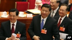 胡锦涛、习近平和温家宝在2013年人大会议上。按照国际调查记者同盟的说法,他们都有亲人在加勒比海避税天堂拥有资产