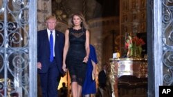 美国总统川普和夫人在马阿拉哥庄园(2017年2月11日)。川普将在4月6日至7日在这里与中国领导人习近平会晤。