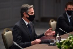 美国国务卿布林肯在伦敦与日本外相茂木敏充举行会谈。(2021年5月3日)