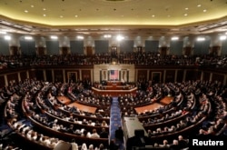 美国总统特朗普在国会联席会议上讲话。（2017年2月28日）