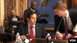 参议员沙茨(左)2019年5月8日参与国防预算听证会(美国之音黎堡)