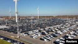 比利时的泽布吕赫港停满新运抵的汽车。(2024年10月24日)