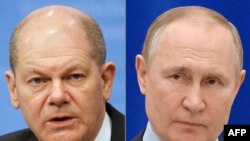 资料照:(左)德国总理朔尔茨(Olaf Scholz);(右)俄罗斯总统普京(Vladimir Putin)。
