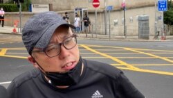 人民力量副主席譚得志表示,大批警察嚴密佈防,禁止市民展示大型美國國旗到美國領事館慶祝獨立日,證明香港變成一國一制及沒有自由。(美國之音 湯惠芸拍攝)