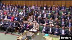 ြှဗိတိန်ဝန်ကြီးချုပ် Theresa May လွှတ်တော်တွင်း မိန့်ခွန်းပြောနေစဉ်။ (မတ်လ ၂၉၊ ၂၀၁၉)