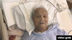 中共黨內自由派代表人物之一、中共黨內自由派代表人物之一、曾任中組部常務副部長的李銳4月13日,他101周歲生日當天,在北京一家醫院病房接受美國之音採訪。(視頻截圖)