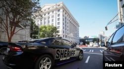 位于佐治亚州亚特兰大的富尔顿郡高等法院及刘易斯·R·斯莱顿法院大楼。(2023年8月17日)