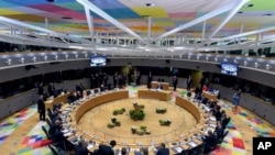 欧盟领导人出席在布鲁塞尔举行的欧盟峰会圆桌会议。(2019年3月21日)