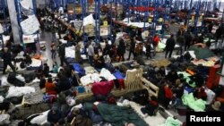 白俄罗斯在与波兰交界地区设立的一个难民营。(2021年11月19日)