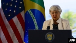 美国财政部长耶伦在G20部长级会议期间,传达新兴市场对中国的产能过剩同样感到担忧。(法新社:2024年7月25日)