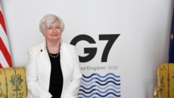 在七国集团领导人峰会召开之前,美国财政部长耶伦在英国伦敦兰开斯特宫与来自七国集团各国的财政部长会面。(2021年6月5日)