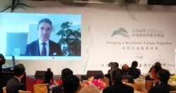 北大西洋公约组织(NATO)前秘书长拉斯穆森在台北的会议晚宴上致辞。(图片来源:财团法人台湾亚洲交流基金会)