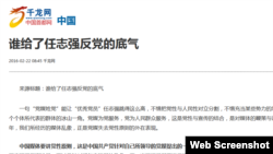 与北京官方有关的千龙网发表的谴责商人任志强反党的文章。(网页截图)