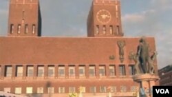 诺贝尔和平奖颁奖典礼举办地奥斯陆市政厅(美国之音方正拍摄)