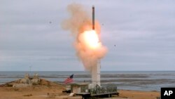 2019年8月18日美国进行了一次路基巡航导弹发射试验。(美联社)