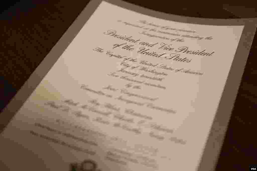 Close-up view of Silver Gate ticket to Donald Trump's inauguration as the 45th president of the United States, Jan. 20, 2017. (Photo: B. Allen / VOA)