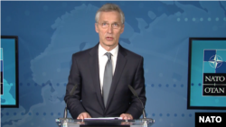 北约秘书长斯托尔滕贝格(Jens Stolenberg)召集记者会(北约2020年4月15日照片)