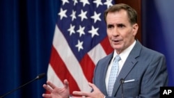资料照:美国国防部发言人柯比在五角大楼的记者会上。