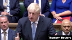 英国首相鲍里斯·约翰逊在英国下院发表讲话