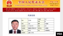 中国全国人民代表大会的中国人大网有关王文良的信息(网站截图)。