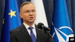 波兰总统安杰伊·杜达(Andrzej Duda)2024年1月10日在华沙发表讲话。