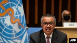 ကမ္ဘာ့ကျန်းမာရေးညီလာခံတွင် WHO အကြီးအကဲ Tedros မိန့်ခွန်းပြောကြားစဉ်
