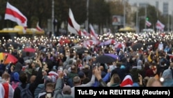 白俄罗斯民众游行示威要求卢卡申科下台。(2020年9月27日)