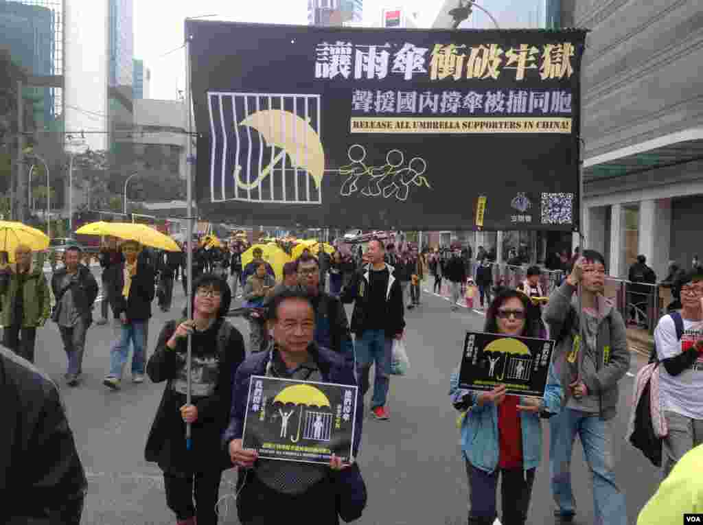 数万港人参与民阵争取真普选大游行(美国之音海彦拍摄)