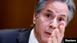 2023年3月22日,美国国务卿布林肯在国会参议院拨款委员会的一场听证会上。(路透社照片)