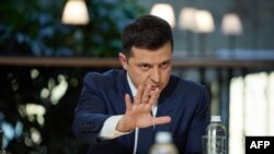 乌克兰总统泽连斯基2021年11月26日在基辅召开记者会。(法新社照)