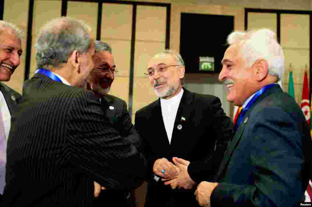 伊朗外长萨利希(右2)2013年2月6日在开罗召开的伊斯兰合作组织国家首脑会议召开之前同其他与会者交谈。