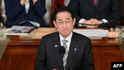 Прем’єр-міністр Японії Фуміо Кішіда виступає на спільному засіданні Конгресу США у Вашингтоні 11 квітня 2024 р. Фото Mandel NGAN / AFP