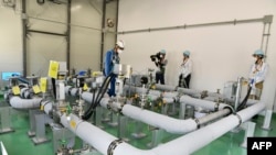 日本福岛第一核电站核处理水排放系统截流阀。(法新社)