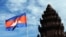 Cambodian flag flies at Independent Monument, Phnom Penh, Sept. 17, 2012.