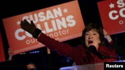 美国缅因州联邦参议员柯林斯Susan Collins成功击退民主党人的挑战(路透社2020年11月4日)