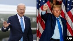 资料照片:美国总统拜登和前总统特朗普。