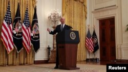 资料照片:美国总统拜登在白宫举行上任后首场正式记者会。(2021年3月26日)