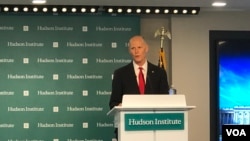 资料照片:共和党参议员斯科特(Sen. Rick Scott, R-FL)在哈德逊研究所发表演说。(2020年2月28日)