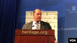 美国联邦众议员约霍2020年1月13日在传统基金会就台湾选举结果发表评论(美国之音锺辰芳拍摄)