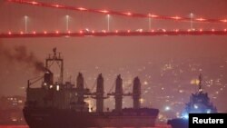 Вантажне судно Manassa Queen під панамським прапором, що перевозить українське зерно, проходить через Босфор у Стамбулі, Туреччина, 31 жовтня 2023 року. (Фото: REUTERS/Yoruk Isik)