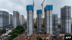 中国江苏省淮安市的一个住宅楼建筑工地。(2024年10月17日)