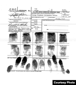 美国中央情报局提供的金无怠指纹记录。(美国中央情报局)