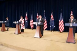 Buổi họp báo chung của bốn bộ trưởng Mỹ - Australia, ngày 28/7/2020.