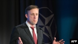 白宫国家安全顾问杰克·沙利文(Jake Sullivan)在华府发表讲话。(资料照, 2024年7月9日)