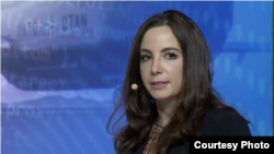 设在美国的德国马歇尔基金会的研究员林赛·格尔曼2019年4月3日在北约互动论坛上发言(NATO Engages 照片)