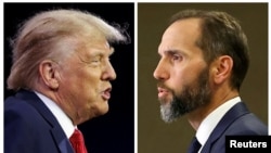 资料图——2023 年,美国前总统唐纳德·特朗普和特别顾问杰克·史密斯在华盛顿合影。