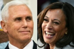 共和党副总统提名人彭斯(左),民主党副总统提名人哈里斯